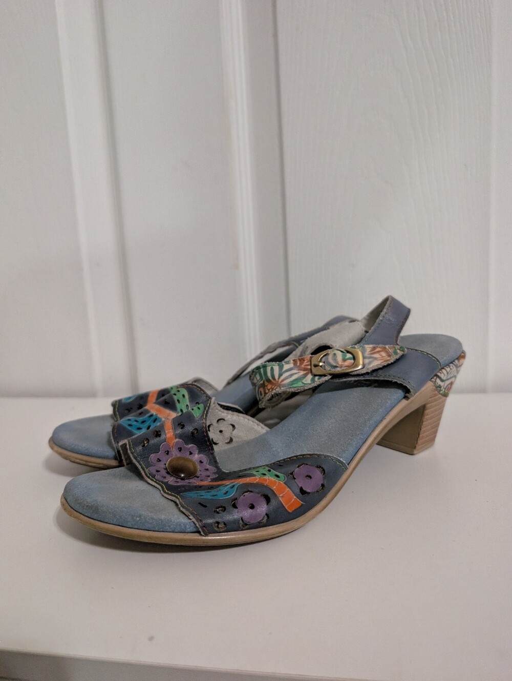 L'Artiste Spring Step Womens Heels Leather Blue Sandals Size 39 US 8.5-9